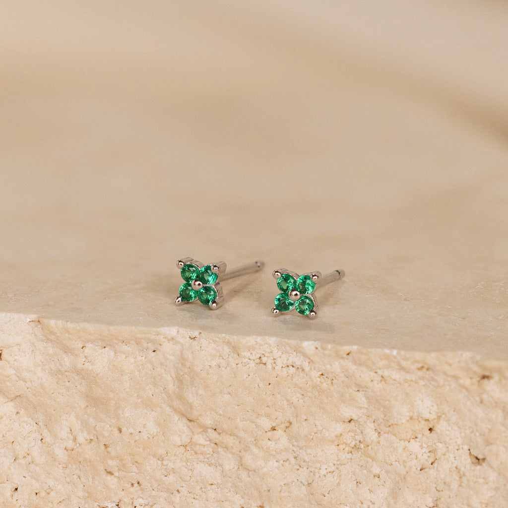 Emerald Ivy Flower Studs Silver 18K Gold Plated