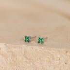 Emerald Ivy Flower Studs Silver 18K Gold Plated