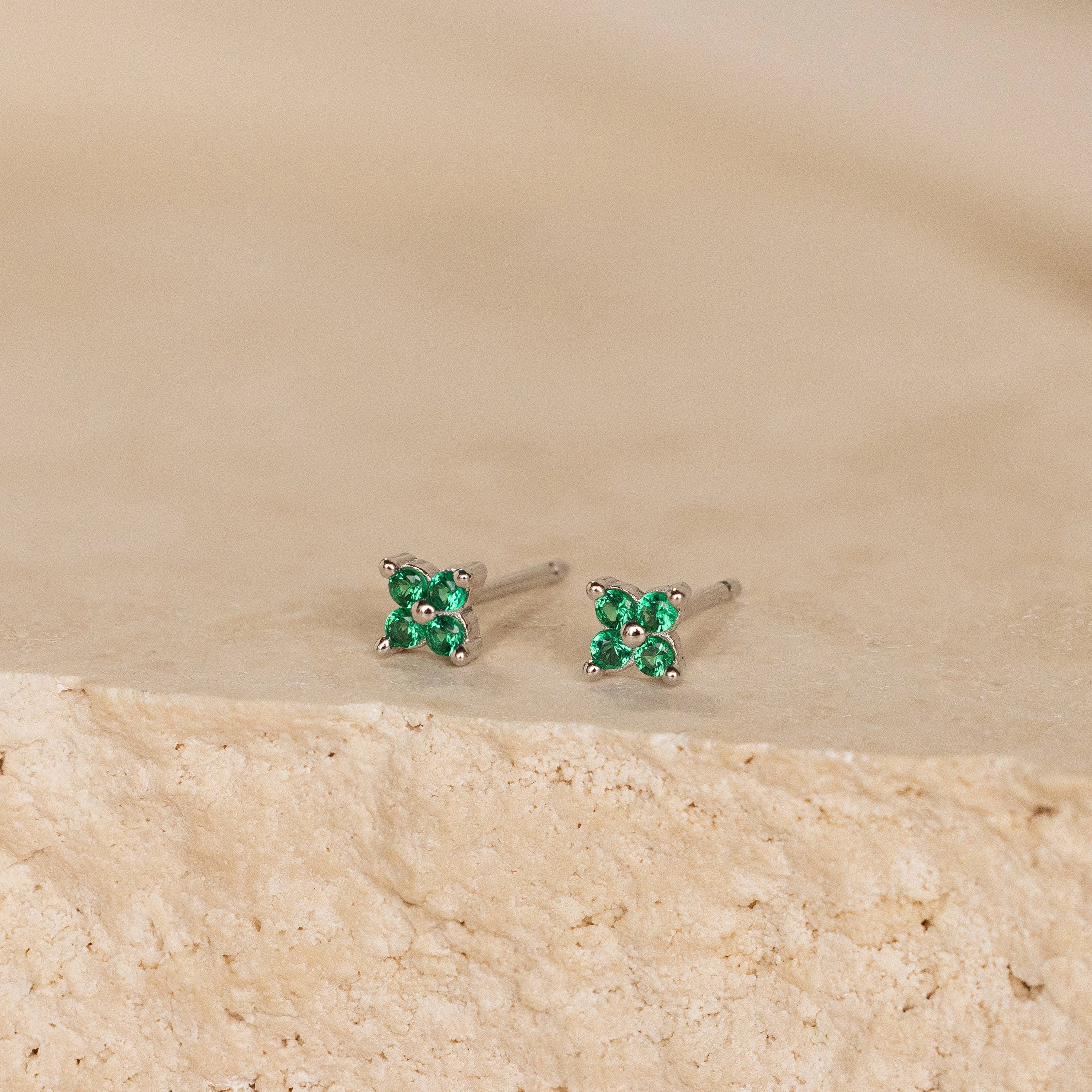 Emerald Ivy Flower Studs Silver 18K Gold Plated