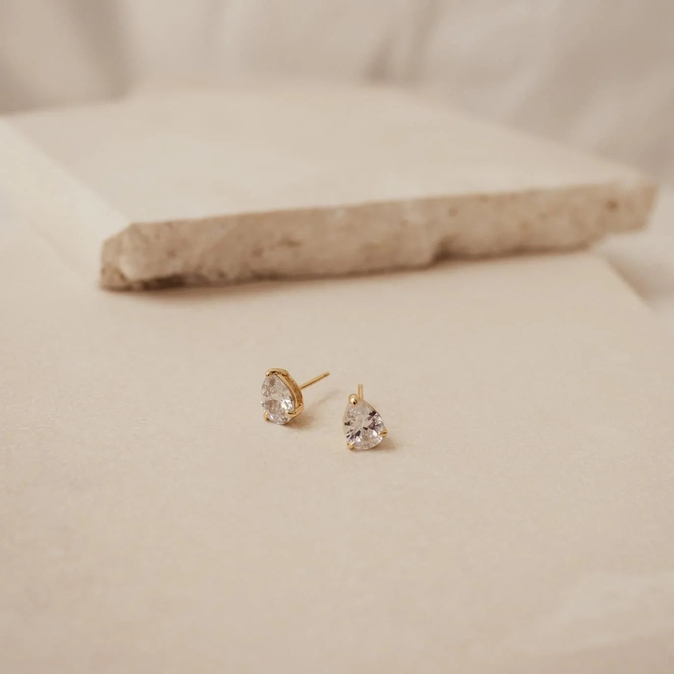 Pear Diamond Studs Silver 18K Gold Plated