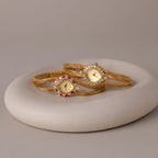 Gemstone Duo Chain Timepiece Silver 18K Gold Plated