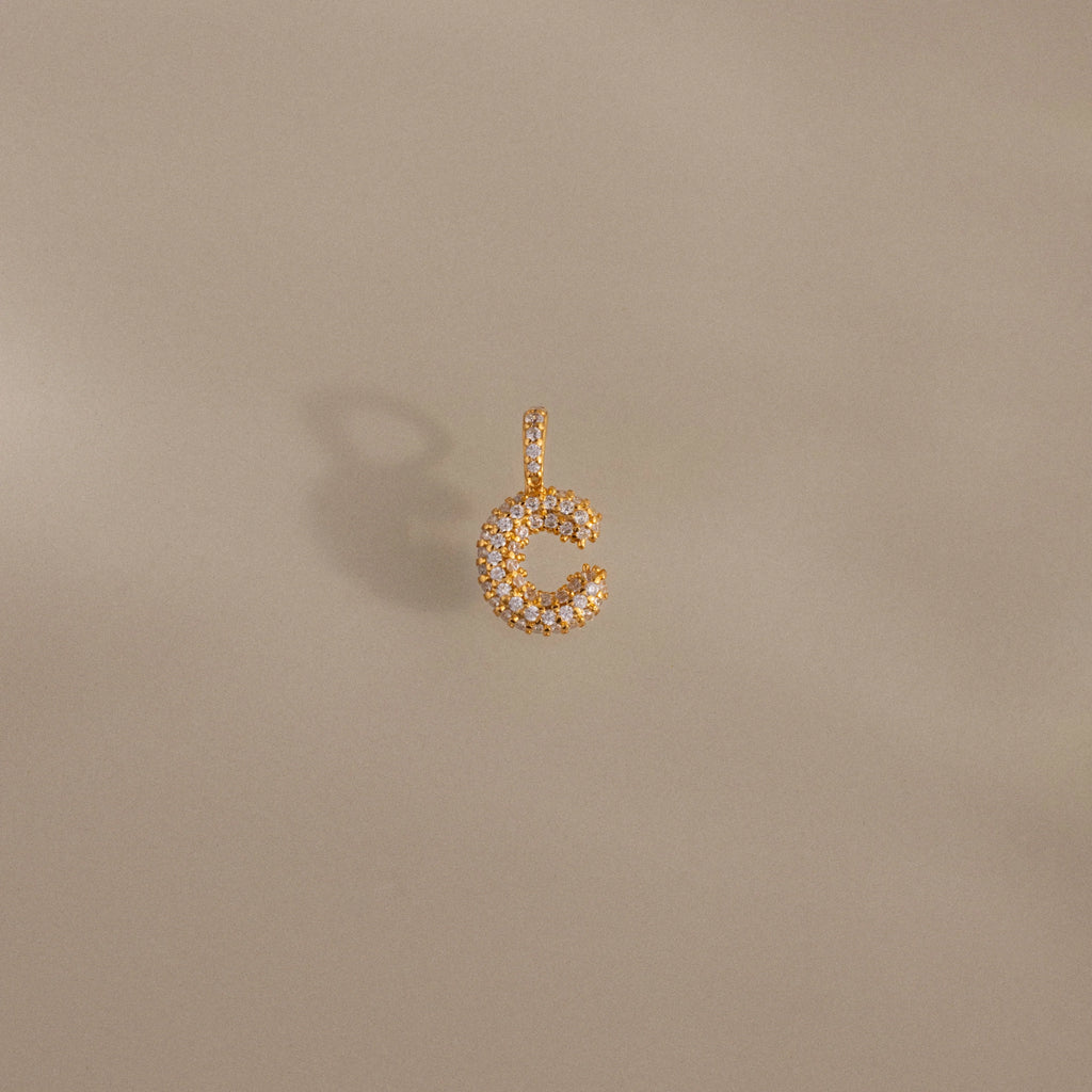Diamond Pave Bubble Letter Charm Silver 18K Gold Plated