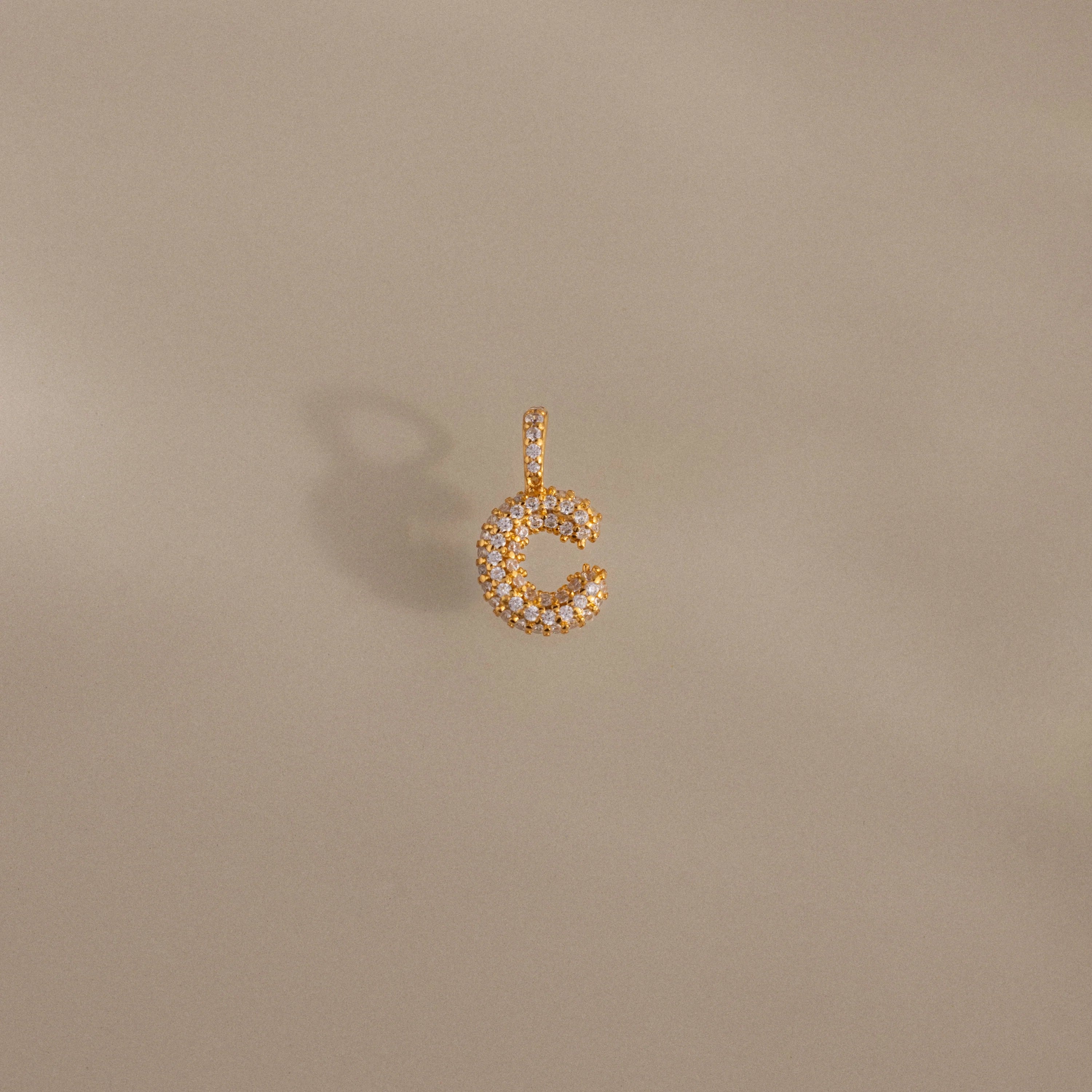 Diamond Pave Bubble Letter Charm Silver 18K Gold Plated