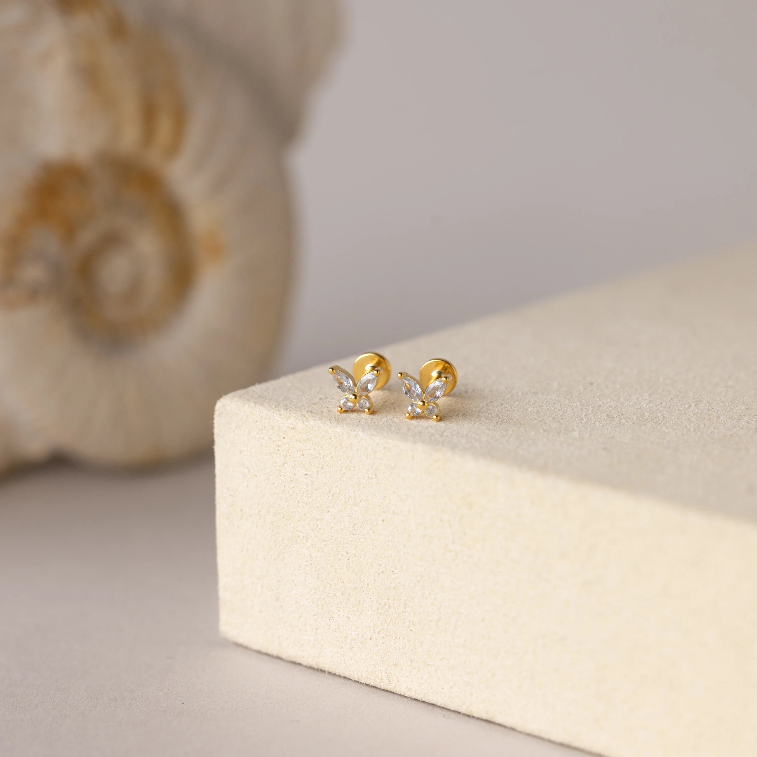 Butterfly Diamond Flatback Studs Silver 18K Gold Plated