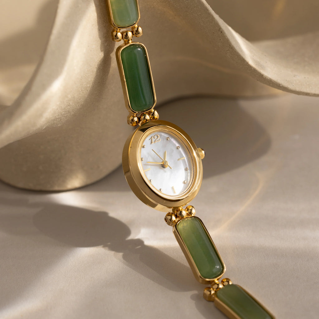 Jade Band Timepiece Silver 18K Gold Plated