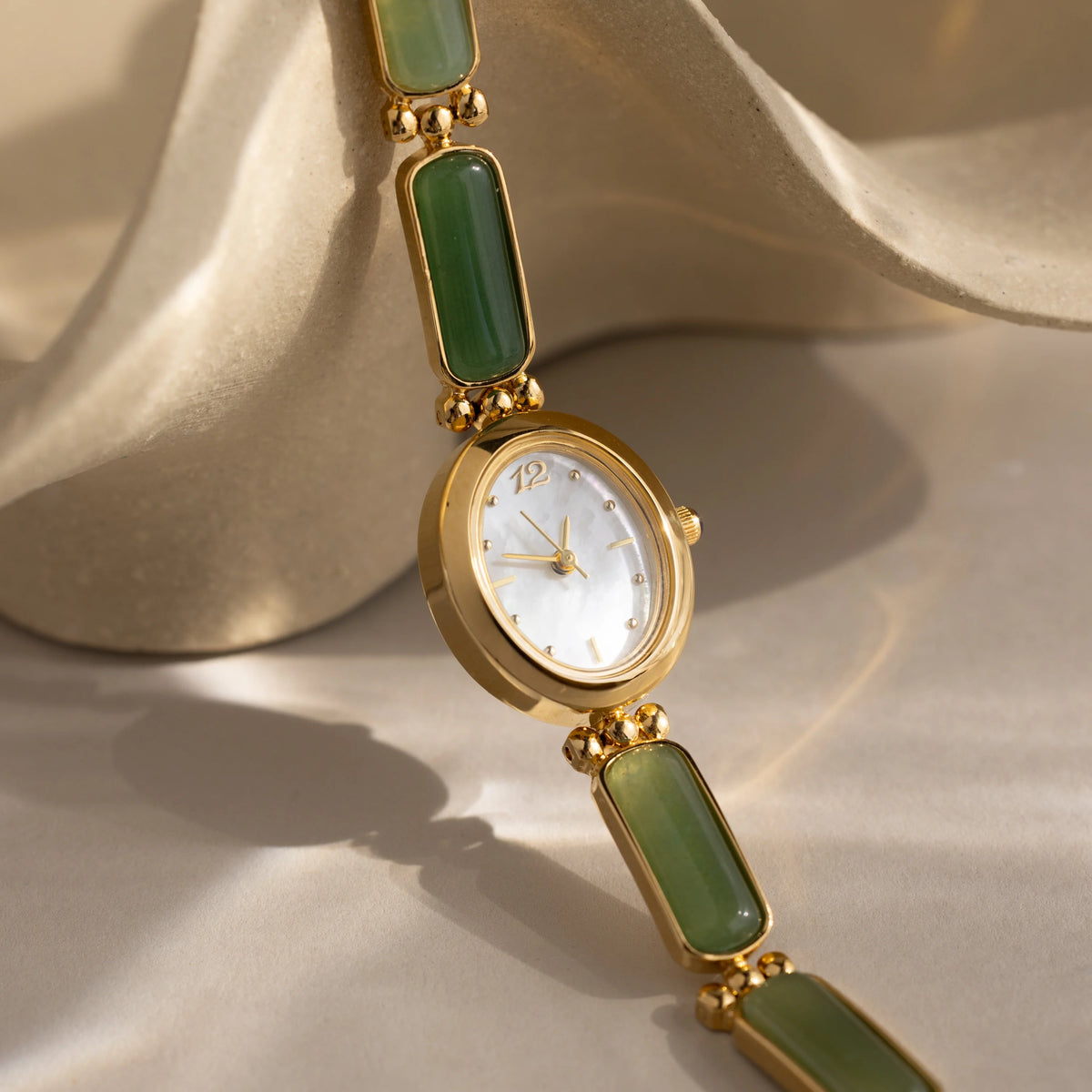 Jade Band Timepiece Silver 18K Gold Plated