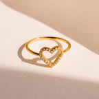 Aphrodite Diamond Heart Ring Silver 18K Gold Plated