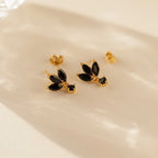Black Marquise Diamond Dangle Drop Studs Silver 18K Gold Plated