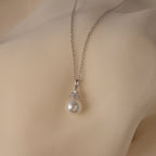 Diamond Halo Pearl Necklace Silver 18K Gold Plated