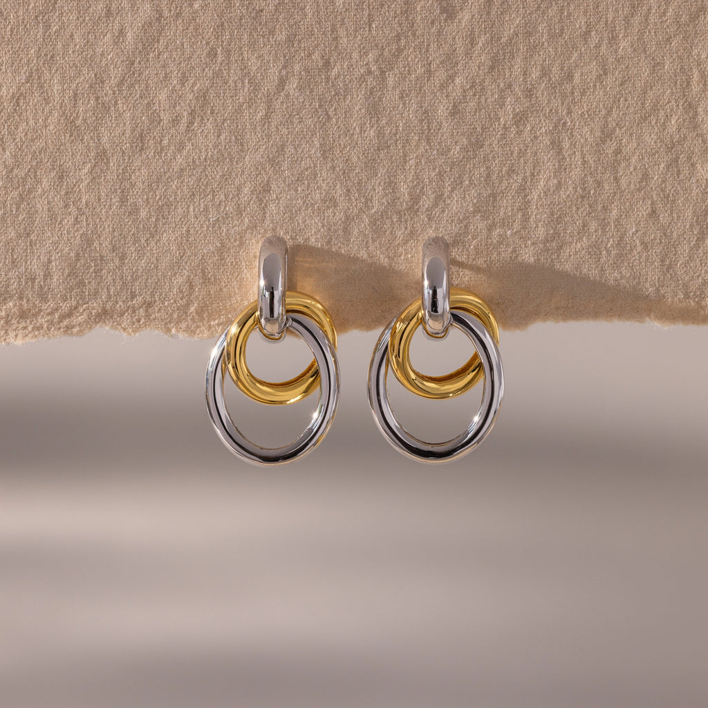 Mixed Metal Linked Earrings Silver 18K Gold Plated