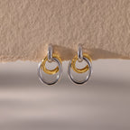 Mixed Metal Linked Earrings Silver 18K Gold Plated