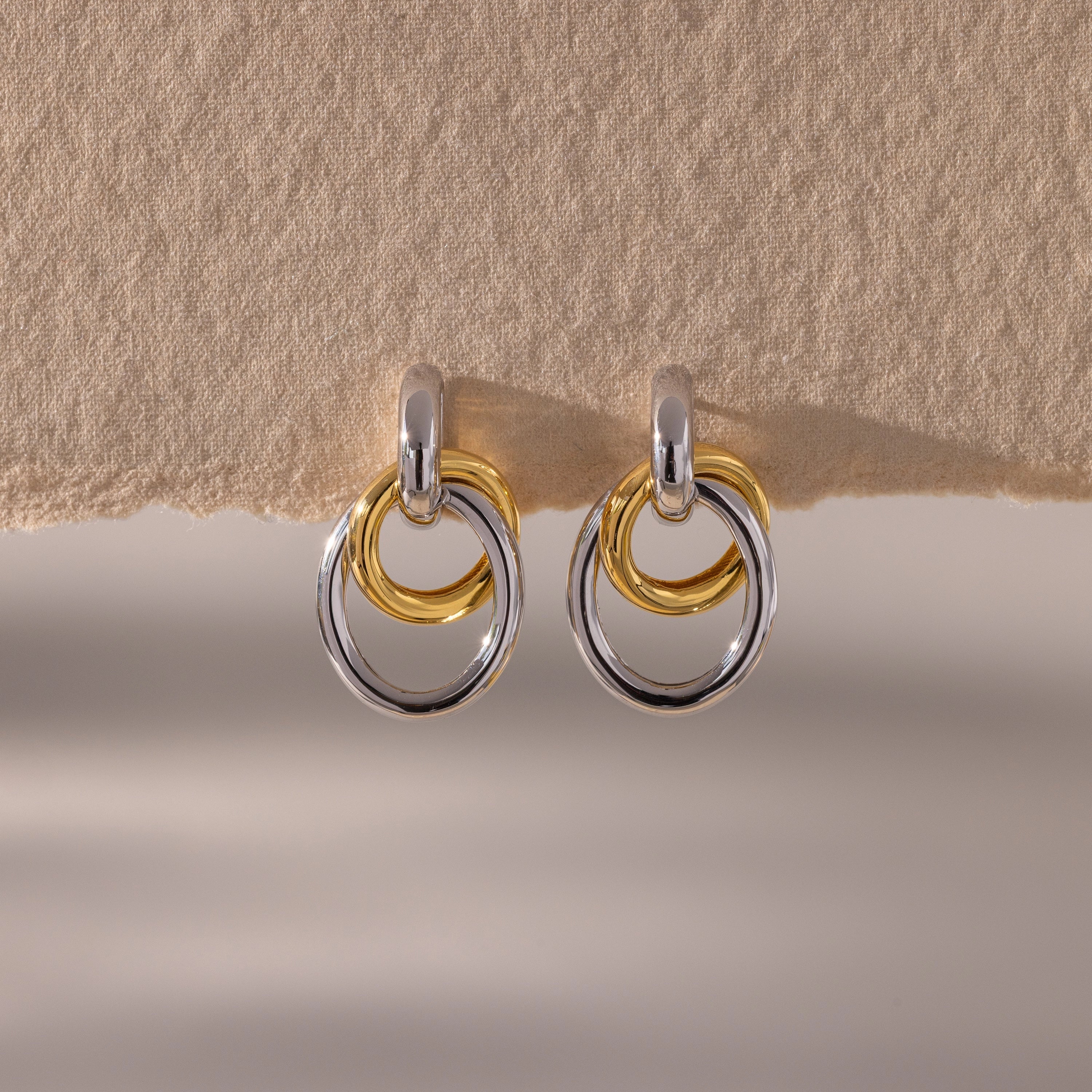 Mixed Metal Linked Earrings Silver 18K Gold Plated