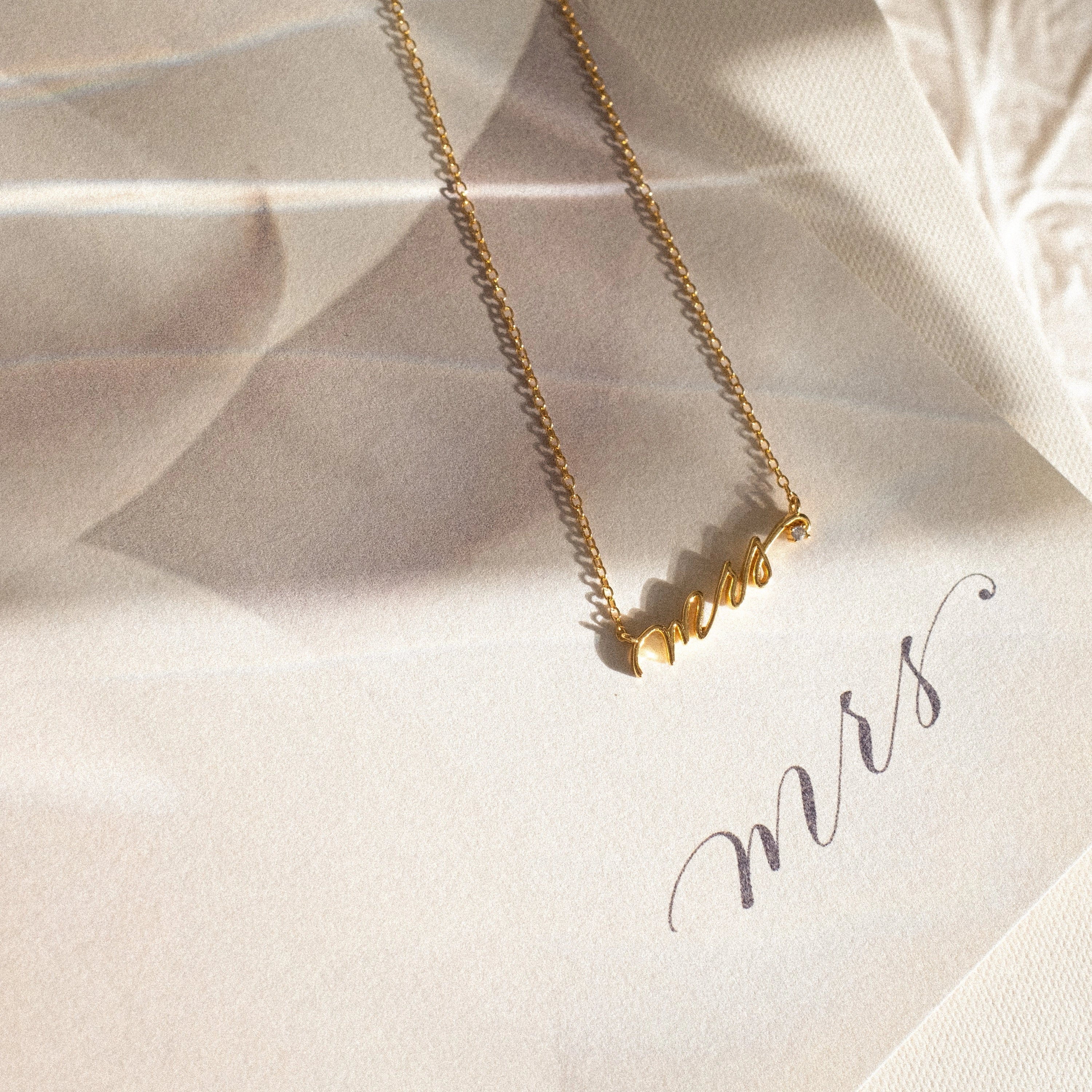 Dainty Mrs. Charm Necklace Silver 18K Gold Plated