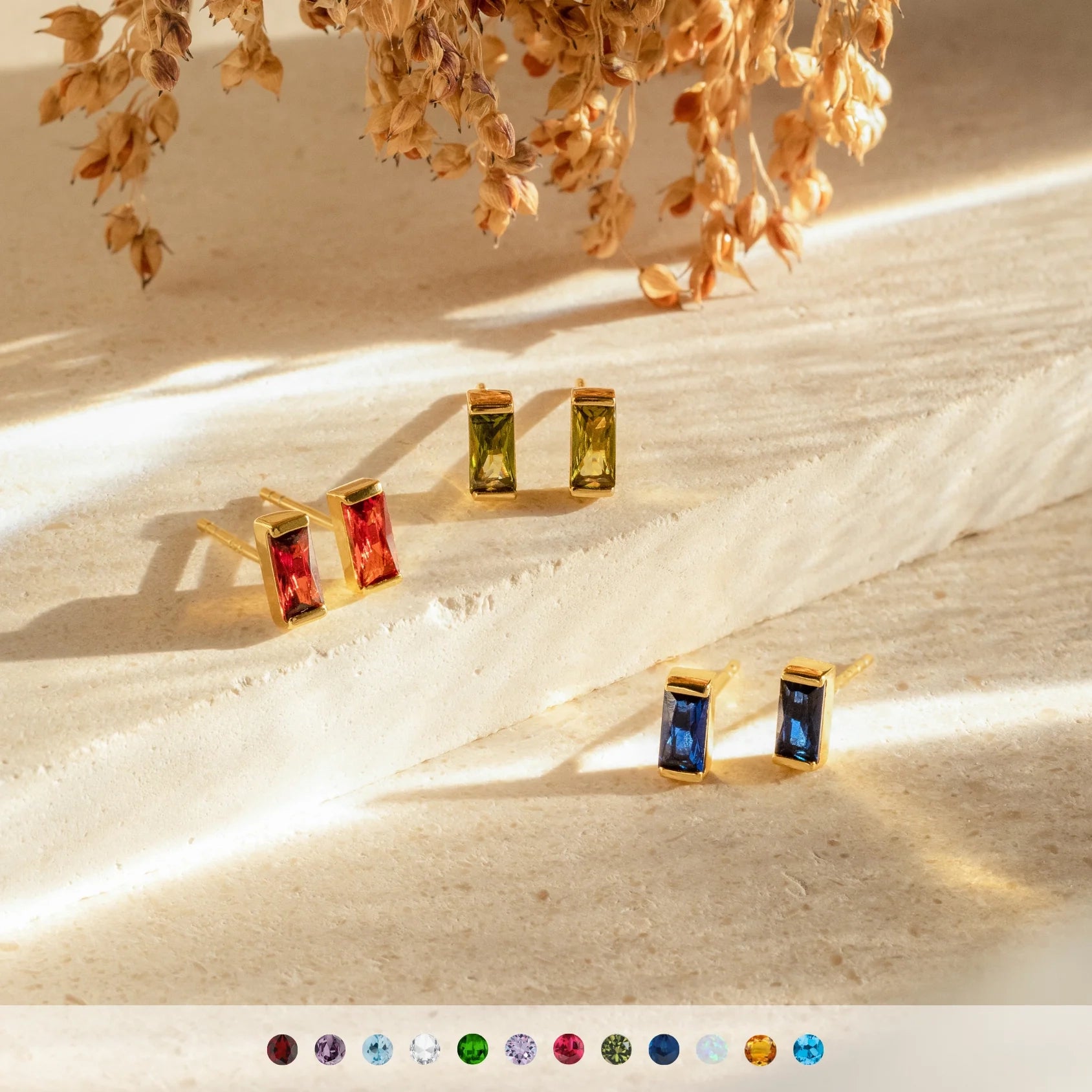 Baguette Birthstone Stud Earrings