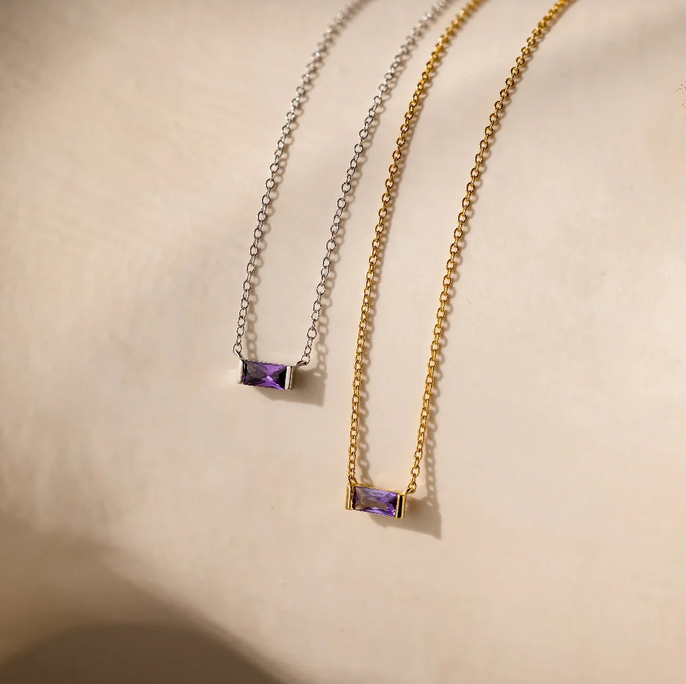 Emery Birthstone Necklace Silver 18K Gold Plated