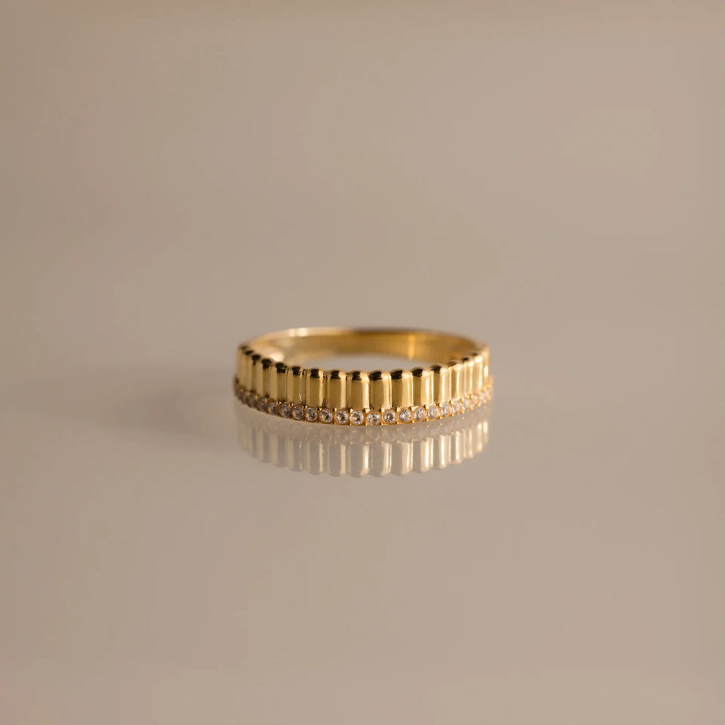 Ribbed Diamond Stack Ring Silver 18K Gold Plated