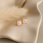Princess Cut Opal Studs Silver 18K Gold Plated
