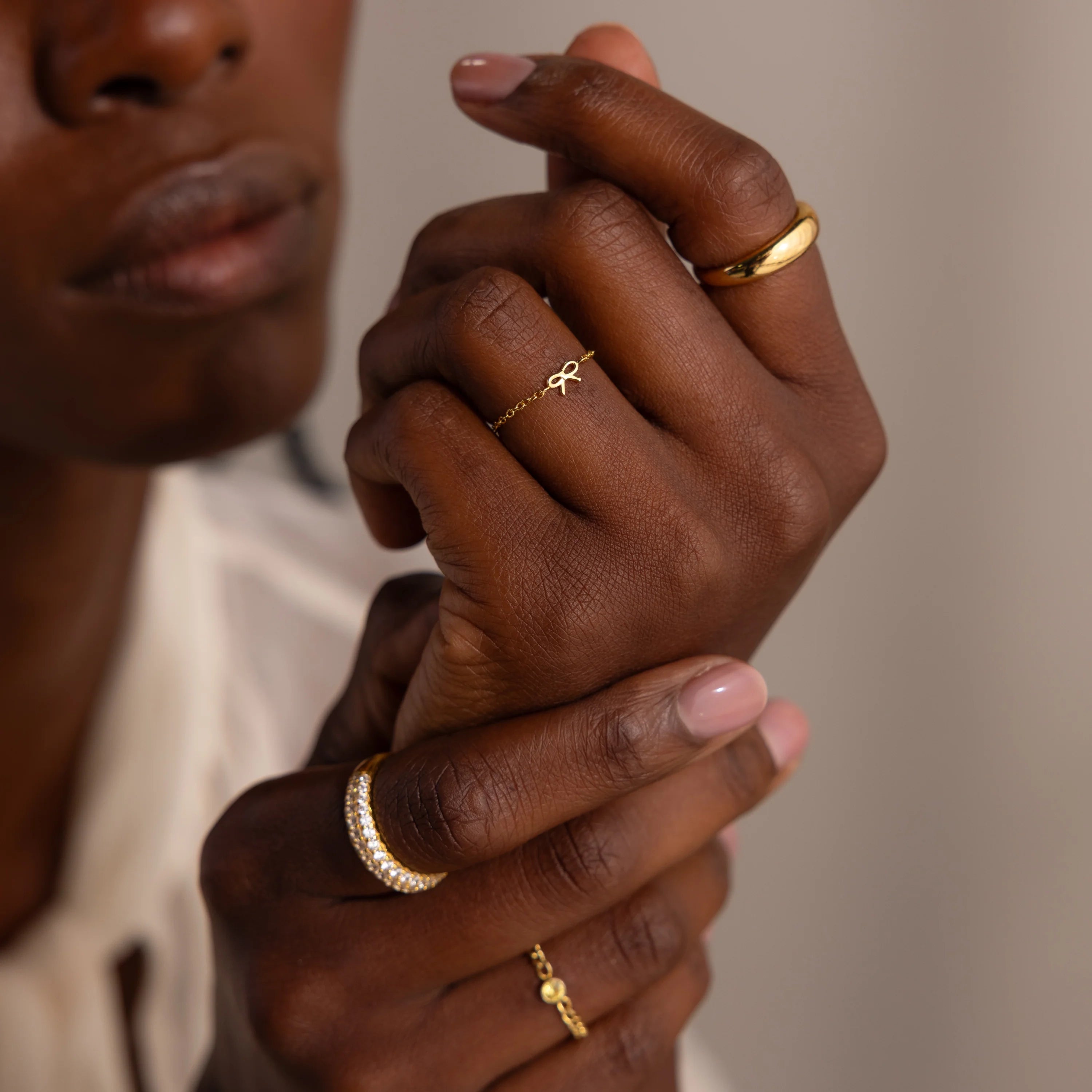 Bow Chain Ring Silver 18K Gold Plated