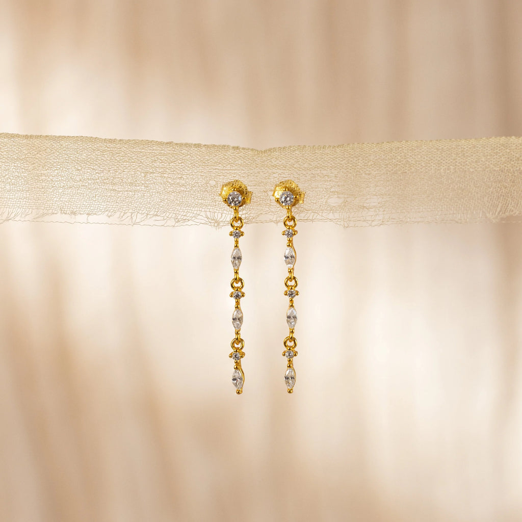 Marquise Diamond Drop Earrings Silver 18K Gold Plated