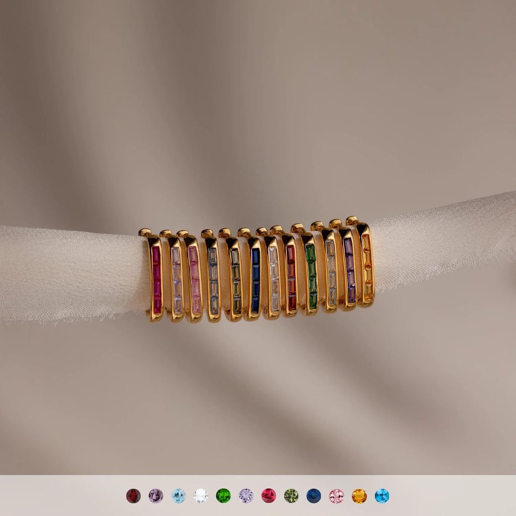 Baguette Birthstone Link Earrings Silver 18K Gold Plated