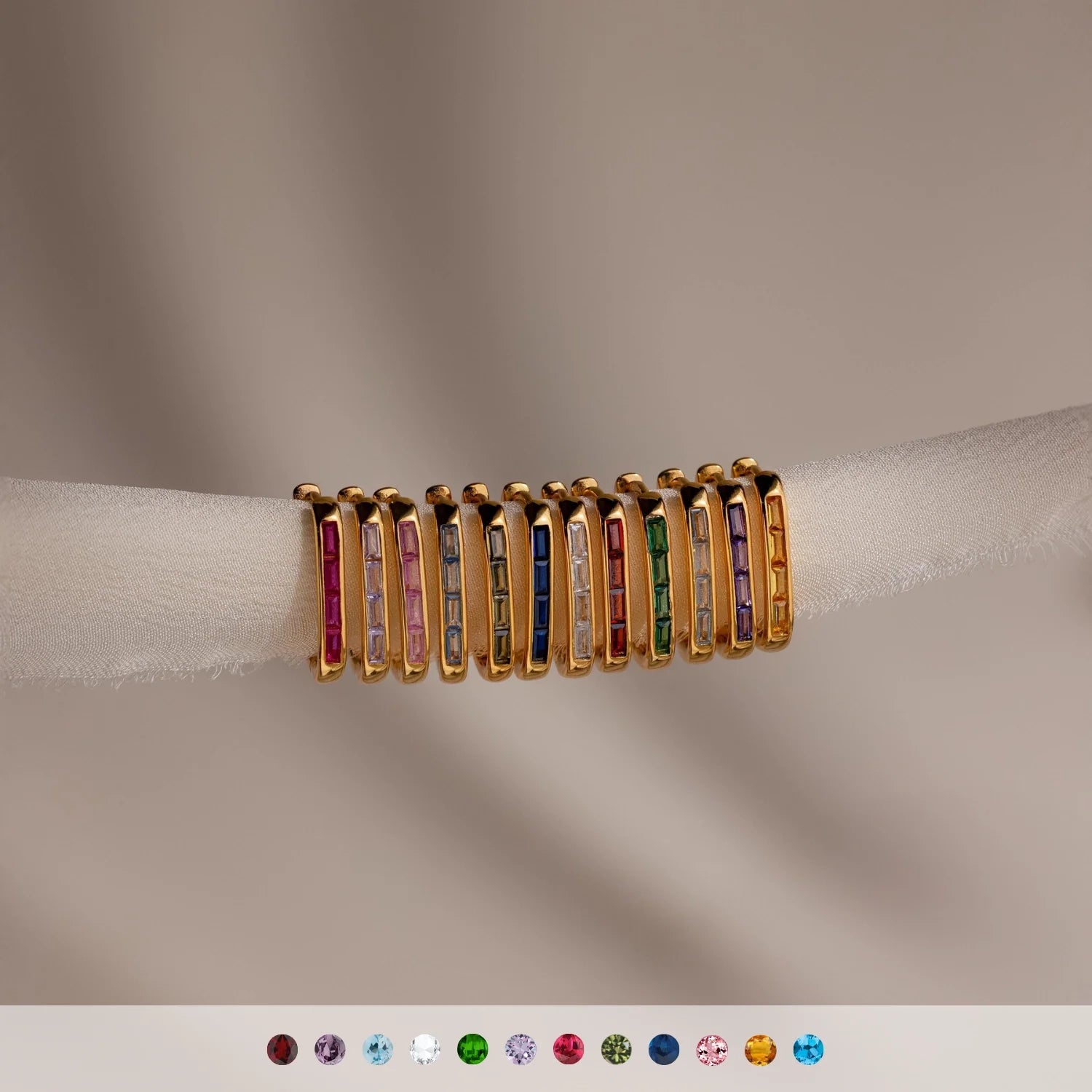 Baguette Birthstone Link Earrings Silver 18K Gold Plated
