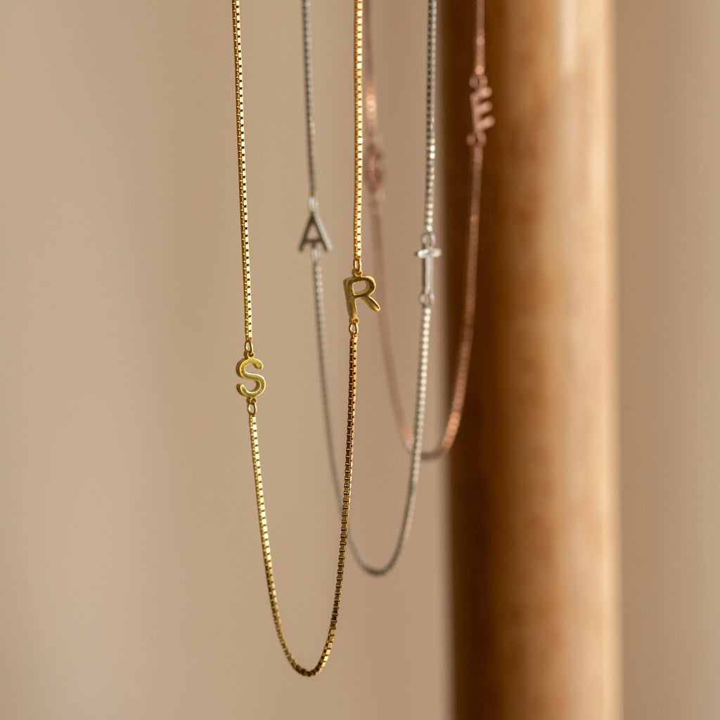 Duo Initial Necklace in Box Chain Silver 18K Gold Plated