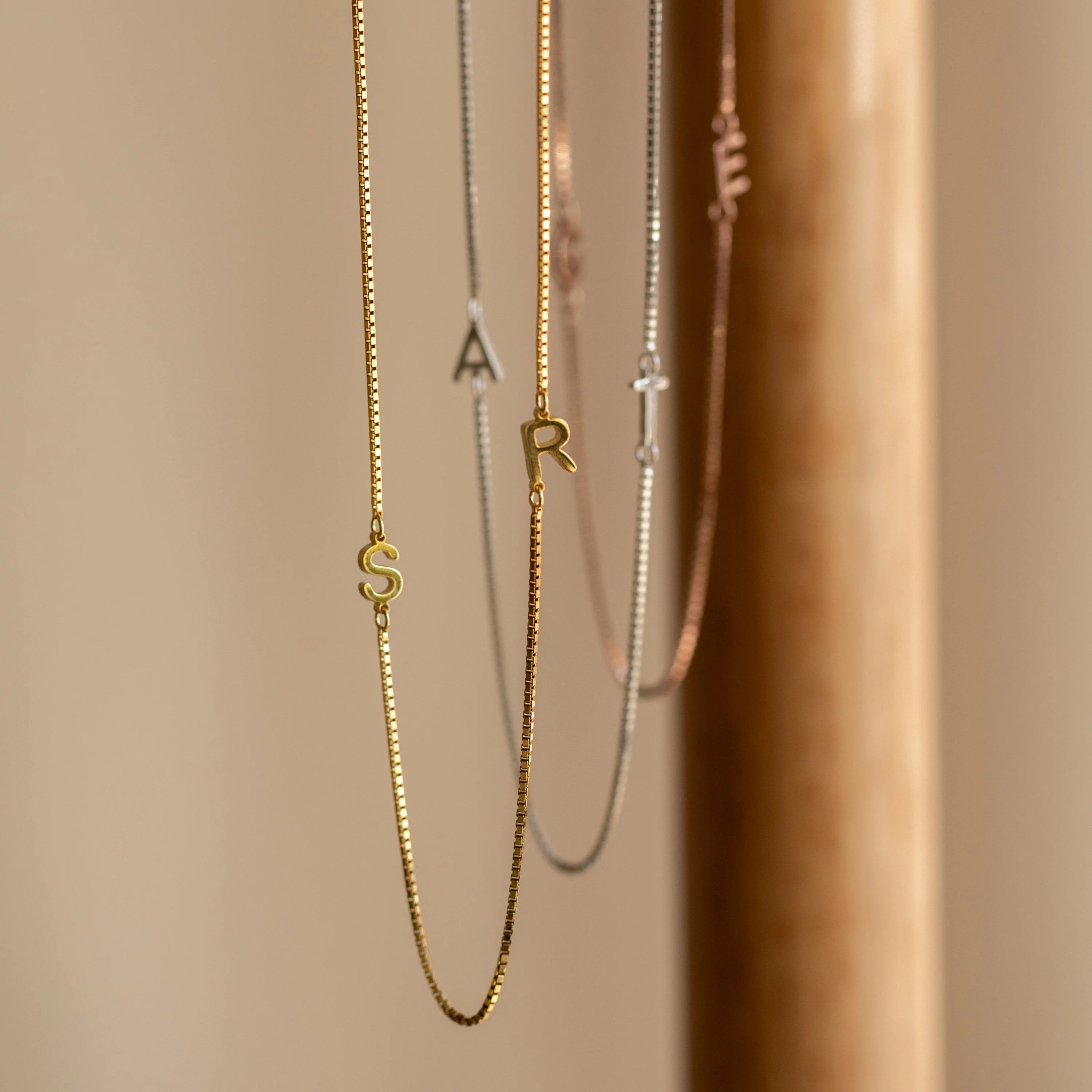 Duo Initial Necklace in Box Chain Silver 18K Gold Plated