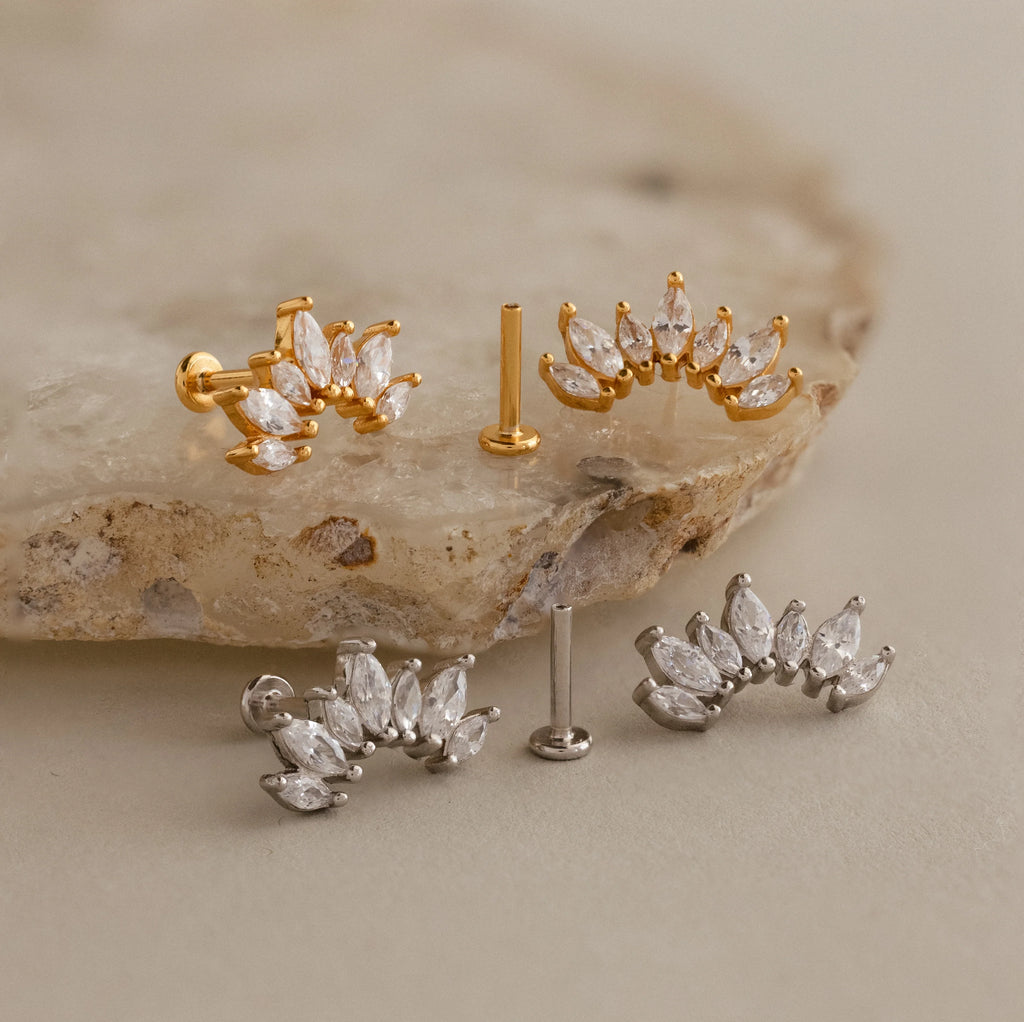 Marquise Diamond Flatback Climbers Silver 18K Gold Plated