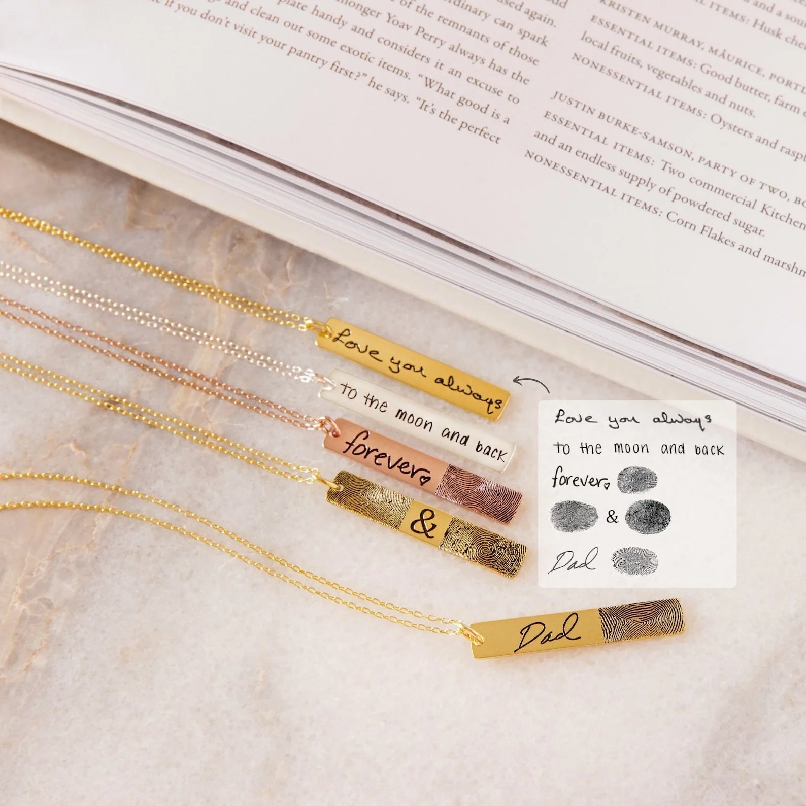 Vertical Handwriting Bar Necklace Silver 18K Gold Plated