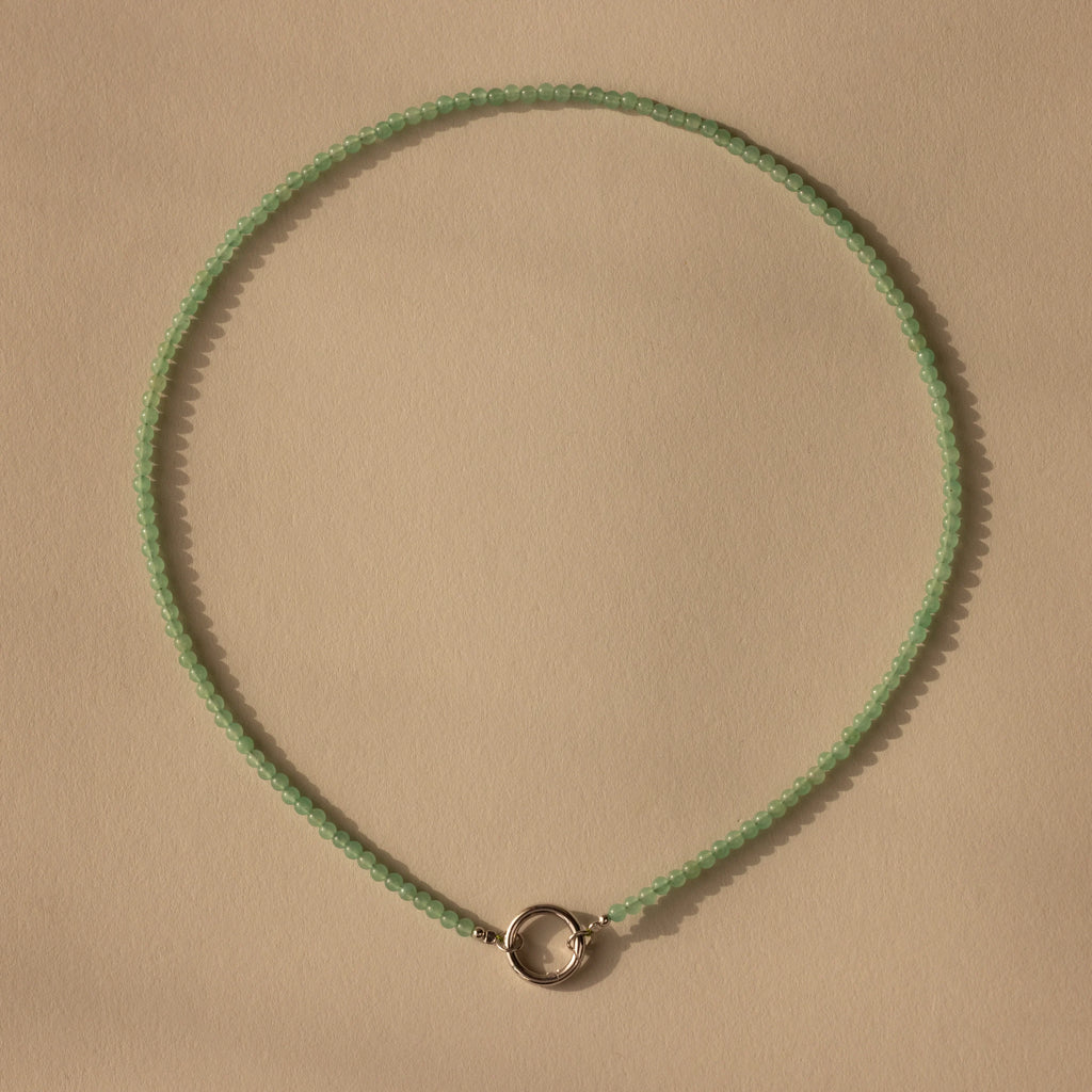 Beaded Jade Charm Necklace Silver 18K Gold Plated