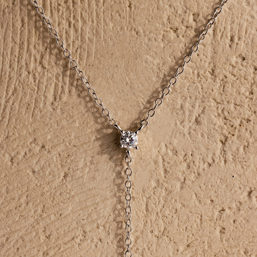 Diamond Pearl Drop Lariat Necklace  Silver 18K Gold Plated