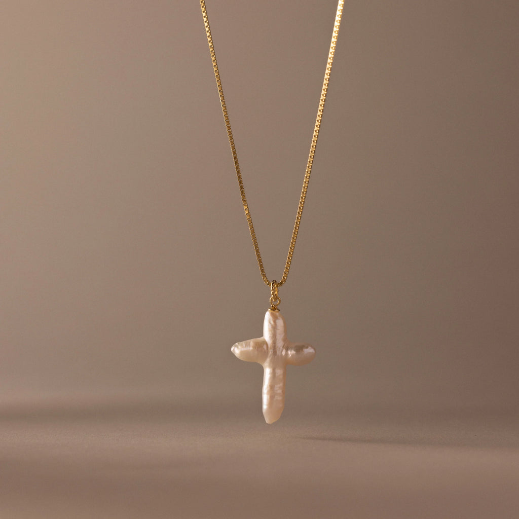 Baroque Pearl Cross Necklace Silver 18K Gold Plated