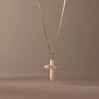 Baroque Pearl Cross Necklace Silver 18K Gold Plated