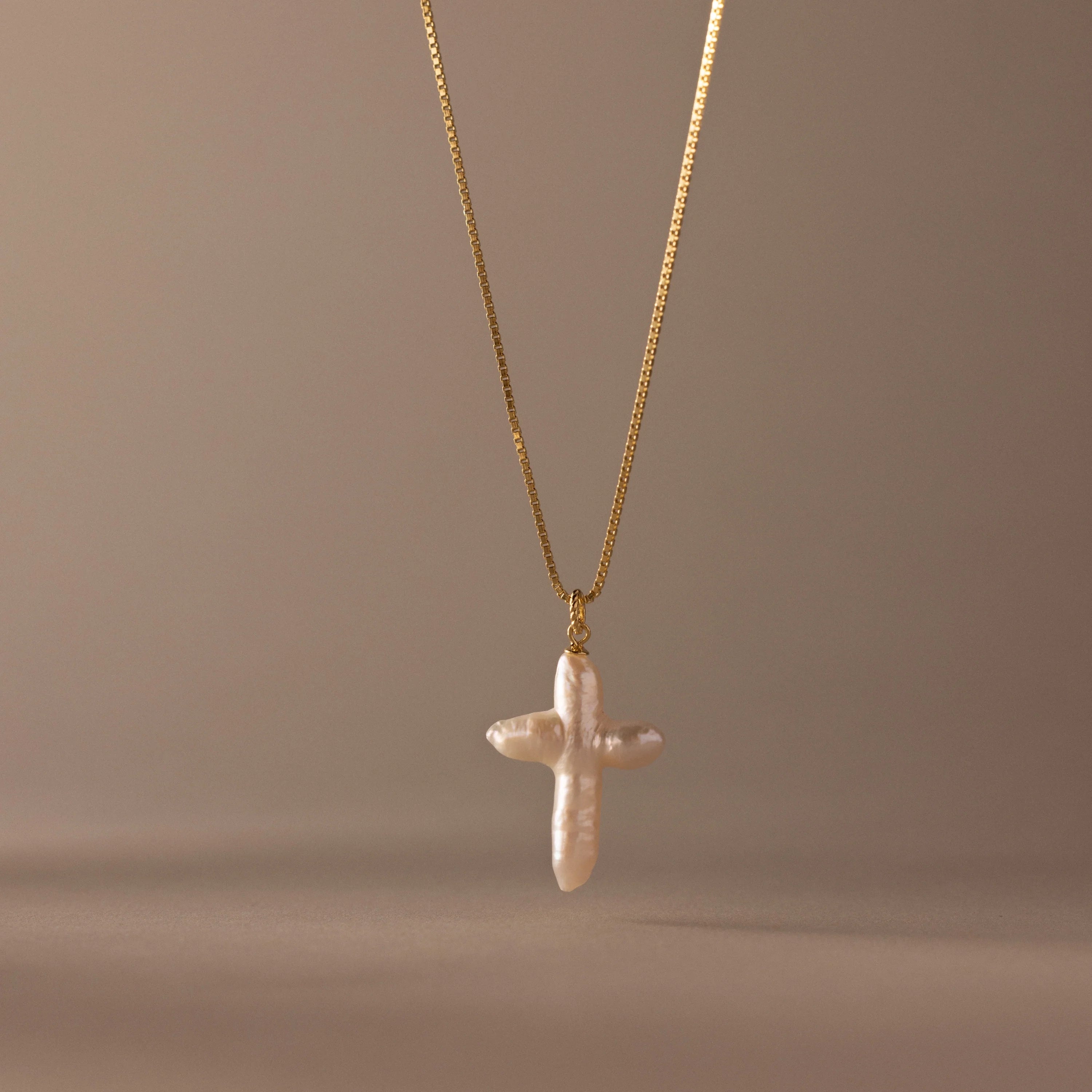 Baroque Pearl Cross Necklace Silver 18K Gold Plated