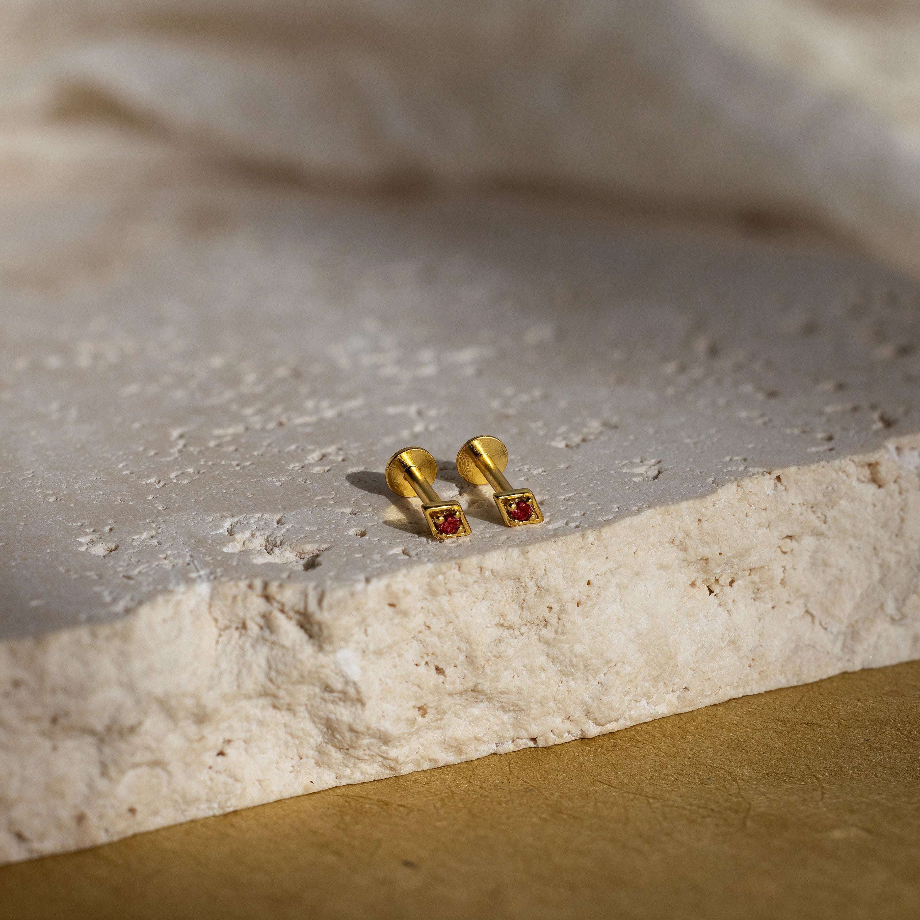 Geometric Garnet Flat Back Studs Silver 18K Gold Plated
