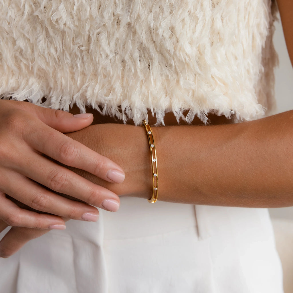 Lace Diamond Bangle Silver 18K Gold Plated
