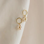 Flower Pearl Drop Earrings  Silver 18K Gold Plated