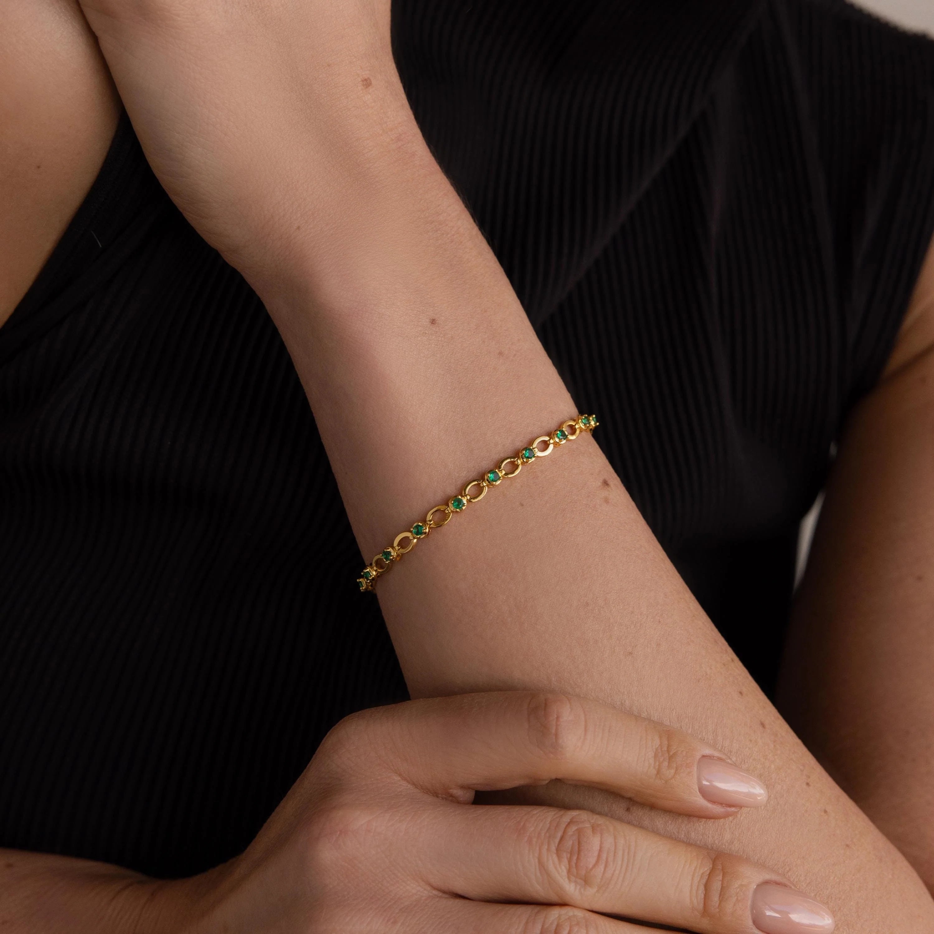 Emerald Chain Tennis Bracelet Silver 18K Gold Plated