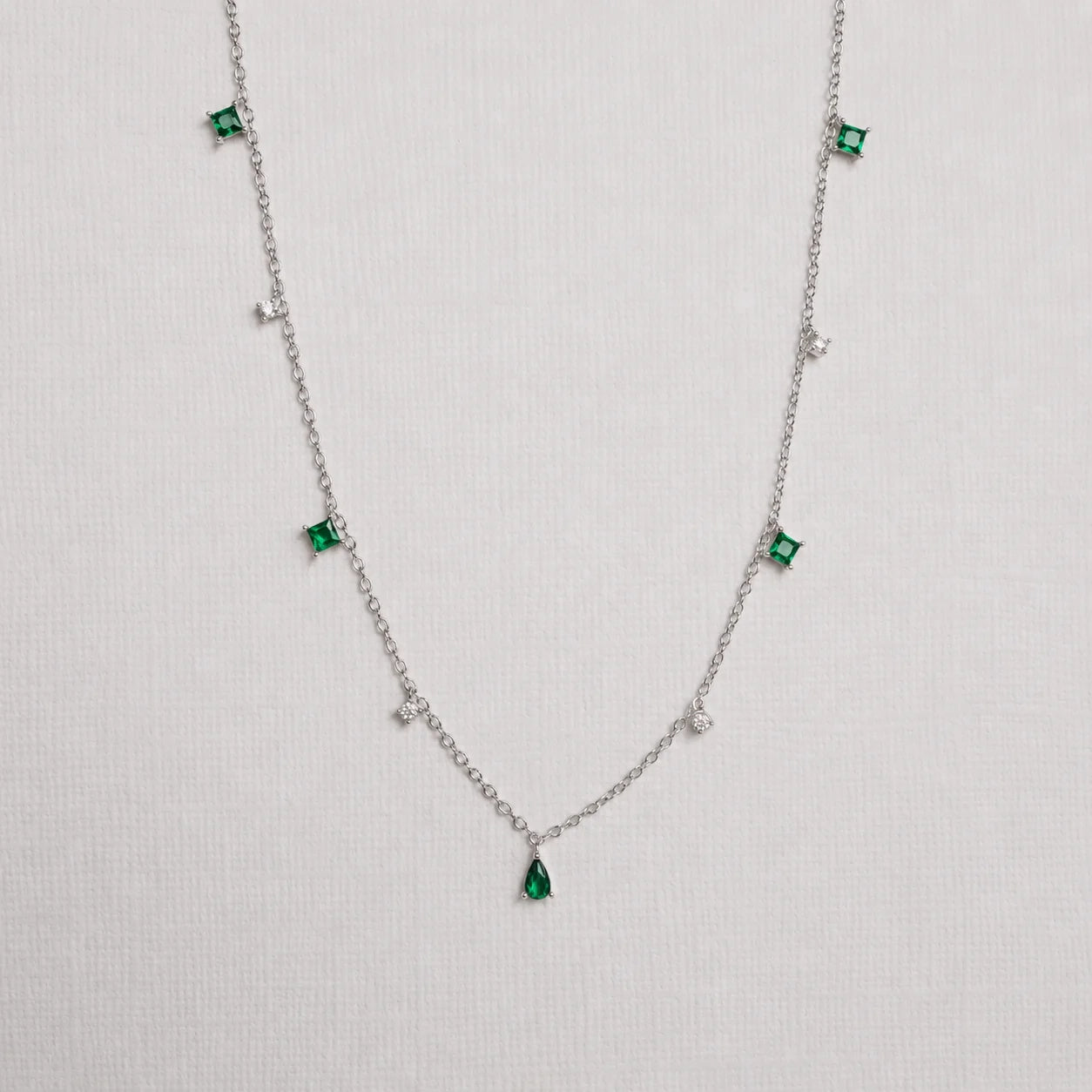 Emerald Diamond Station Necklace
