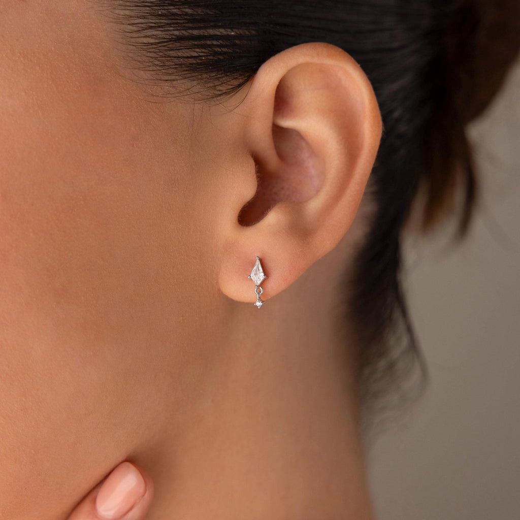 Diamond Kite Drop Earrings Silver 18K Gold Plated