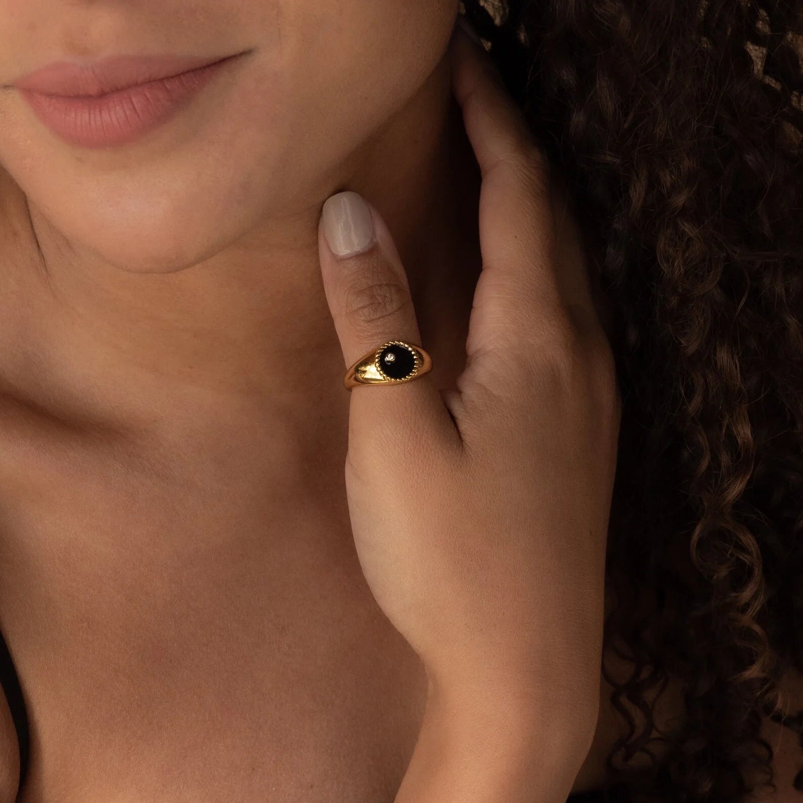 Black Enamel Signet Ring Silver 18K Gold Plated
