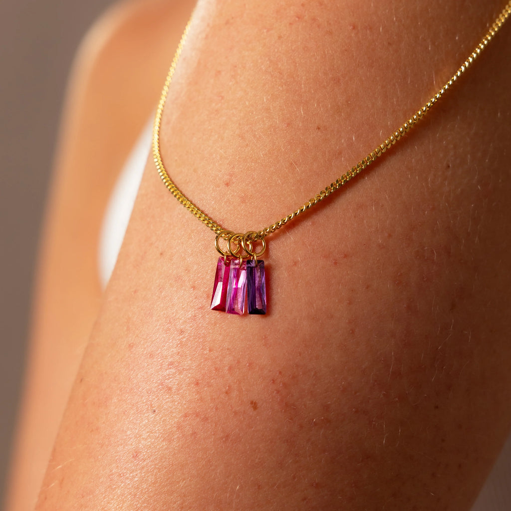 Skinny Baguette Ruby Charm Silver 18K Gold Plated