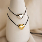 Chunky Puff Heart Necklace Silver 18K Gold Plated