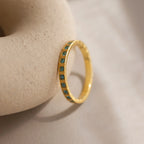 Art Deco Aquamarine Eternity Ring Silver 18K Gold Plated