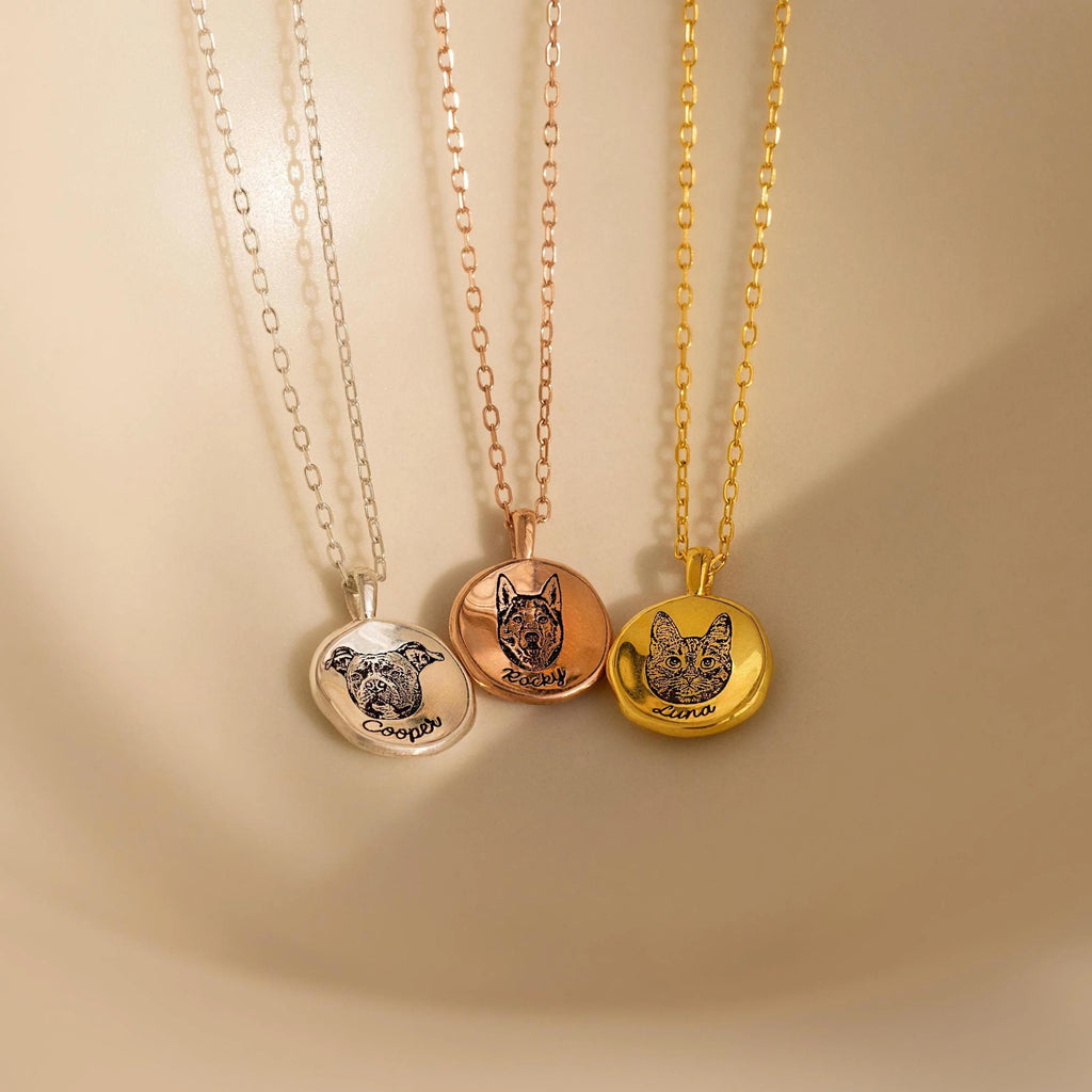 Pet Portrait Coin Necklace Silver 18K Gold Plated