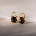 Tiger's Eye Dome Drop Earrings Silver 18K Gold Plated