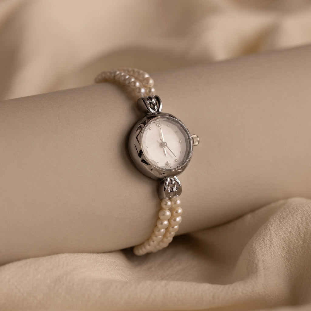 Beaded Pearl Timepiece Silver 18K Gold Plated