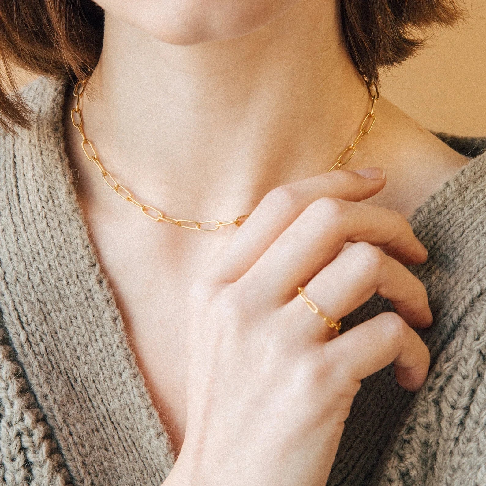 Paperclip Toggle Necklace Silver 18K Gold Plated