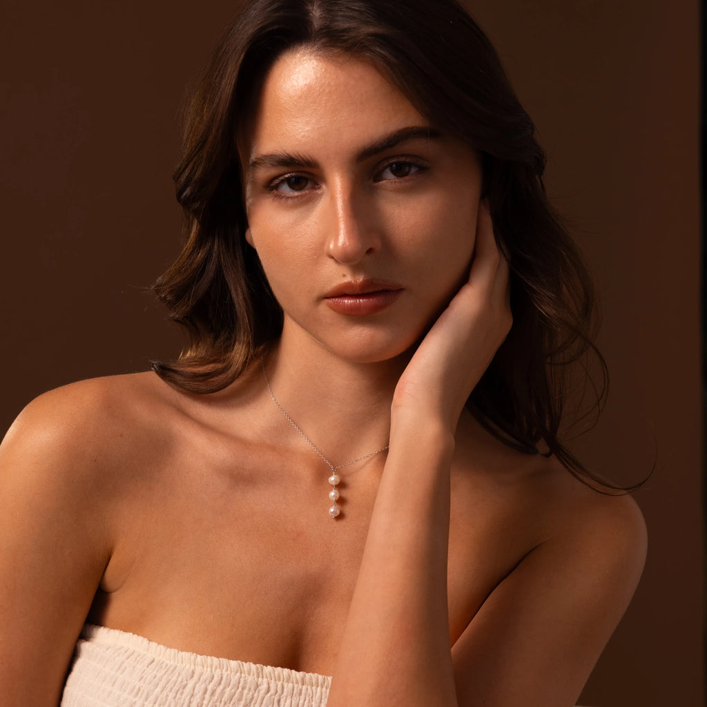 Pearl Cascade Necklace Silver 18K Gold Plated