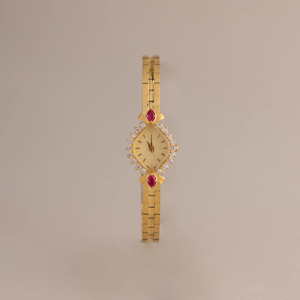 Art Deco Ruby Timepiece Silver 18K Gold Plated